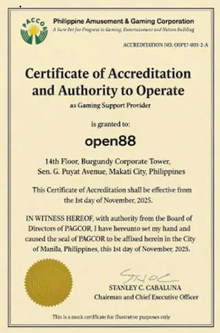 giấy chứng nhận cá cược hợp pháp open88